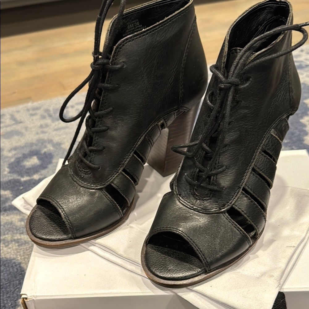 Lucky Brand Black Lace-Up Boots with Textured Leather